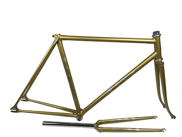 Kalavinka Gold with Rainbow Flake 520mm NJS Track Frame + An Extra Threadless Front Fork