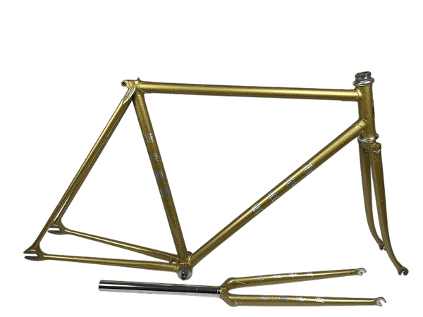 Kalavinka Gold with Rainbow Flake 520mm NJS Track Frame + An Extra Threadless Front Fork - alex's cycle