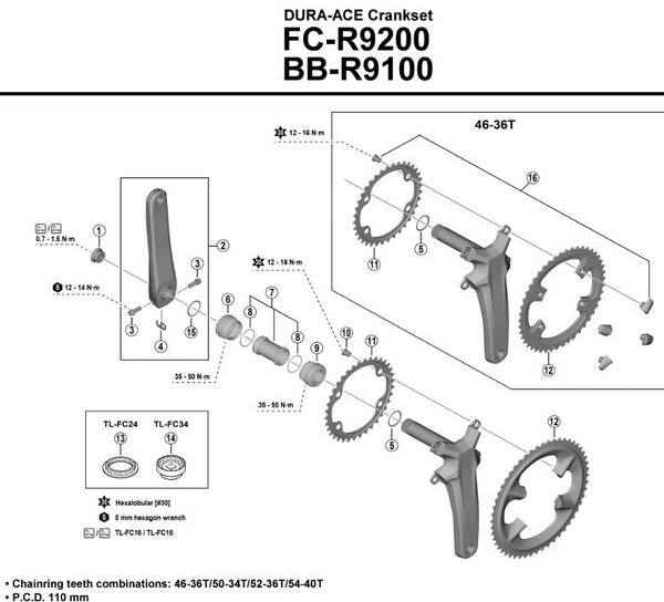 SHIMANO Dura - Ace FC - R9200 Crank - Repair Parts - alex's cycle