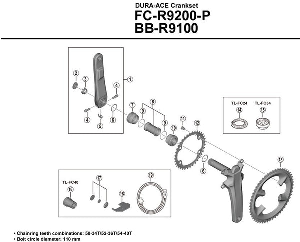 SHIMANO Dura - Ace FC - R9200 - P Power Meter Crank - Repair Parts - alex's cycle